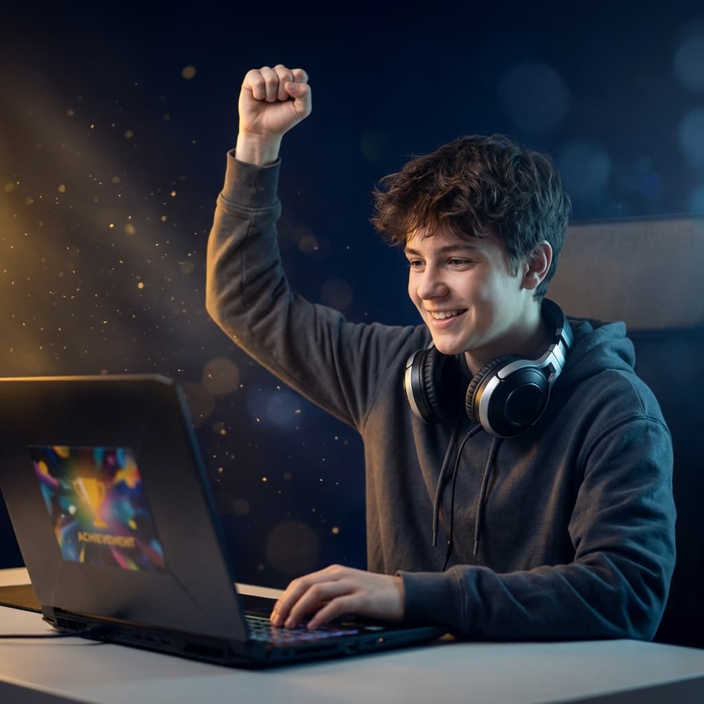 Student slavící vítězství v EduDuel